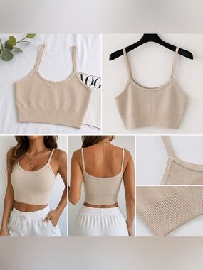 H&M Beige Ribbed Crop Tank Top